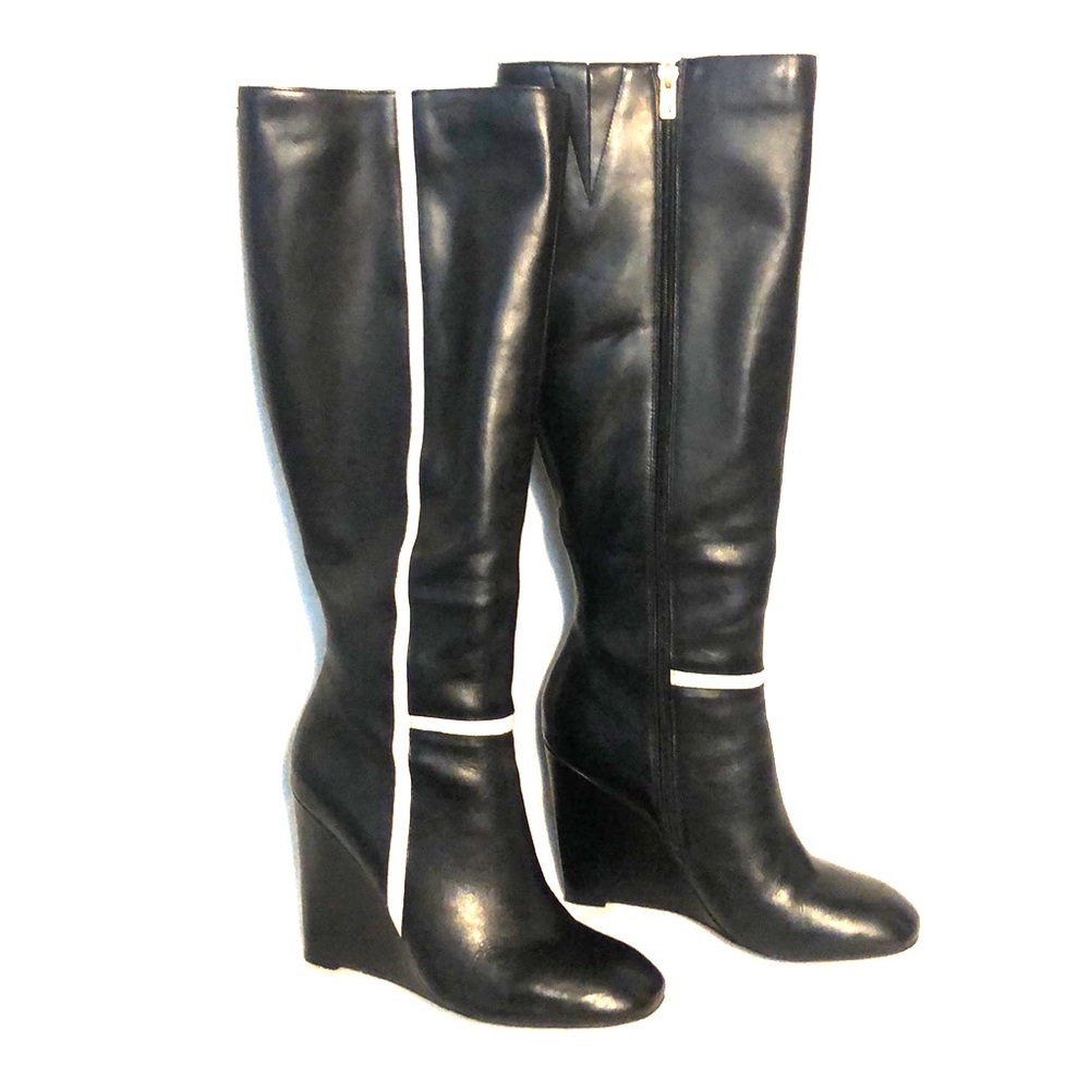 Calvin Klein tall black boots with white stripe